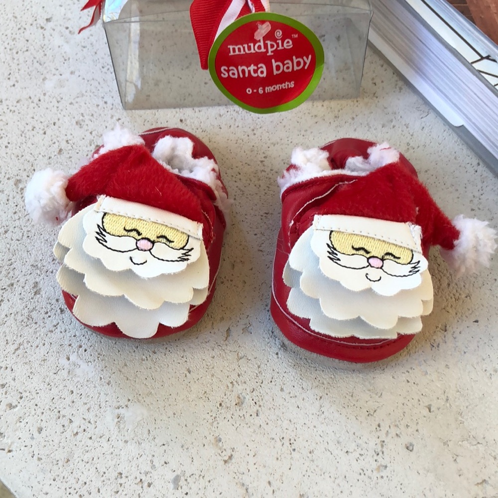 NWT Mud Pie Santa Baby Christmas Slippers/Shoes 0-6mos